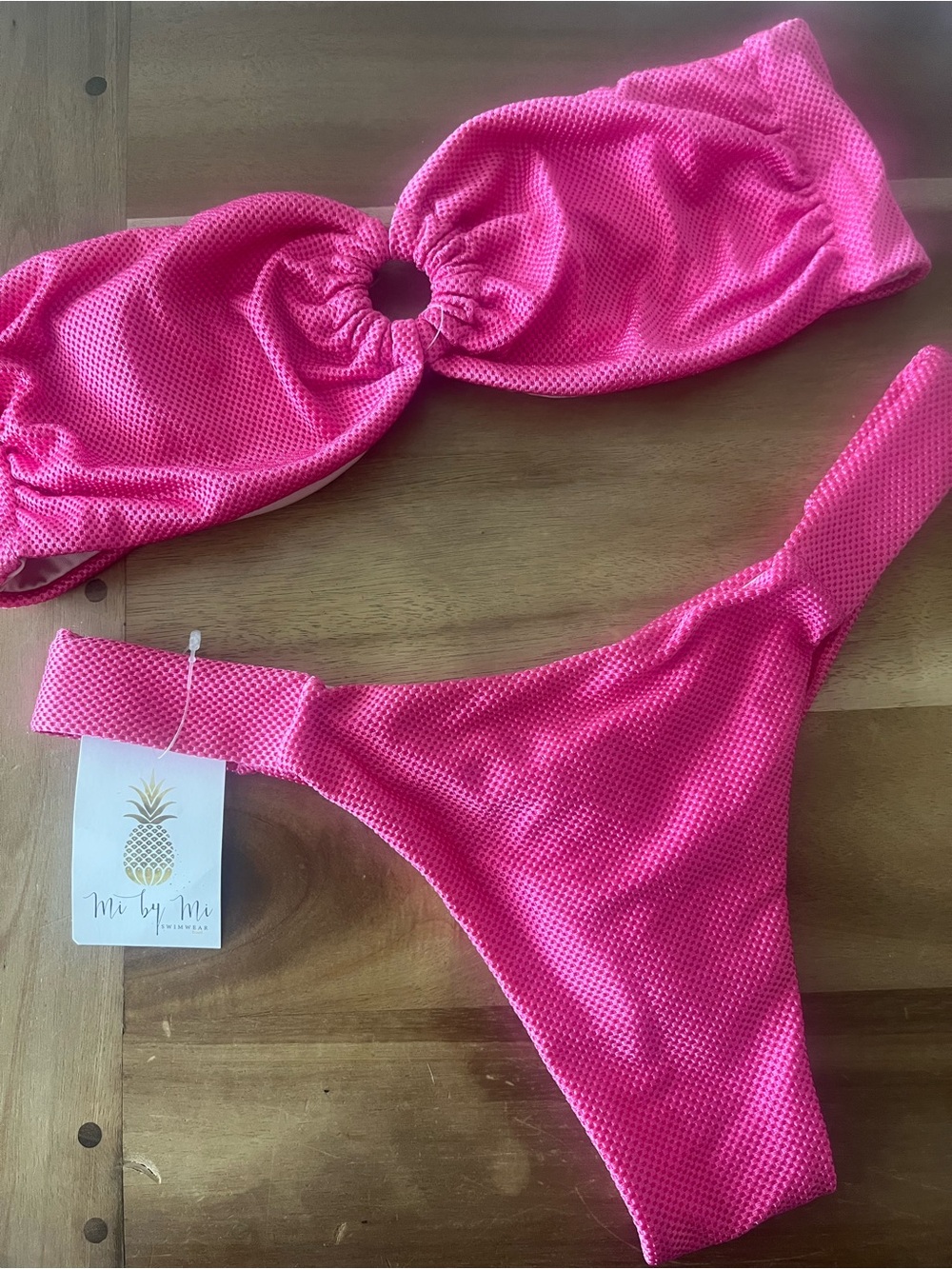 Hot Pink Textured Bikini Set with Ring Detail